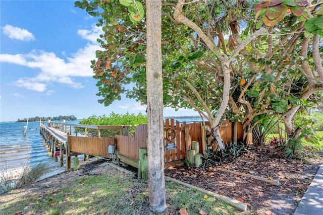 dock area featuring a water view