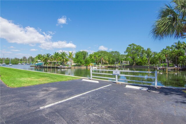 view of vehicle parking featuring a water view