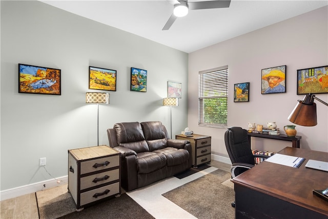 home office with ceiling fan