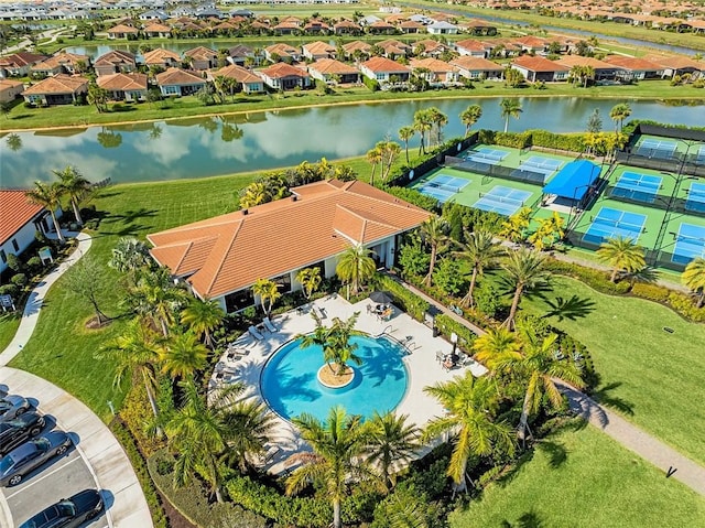 aerial view with a water view