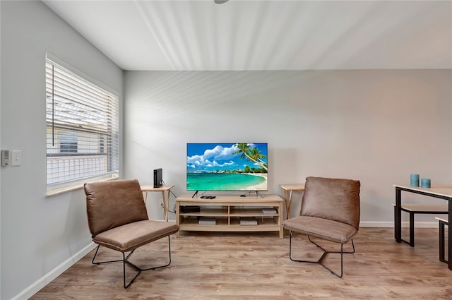 living area with light hardwood / wood-style flooring