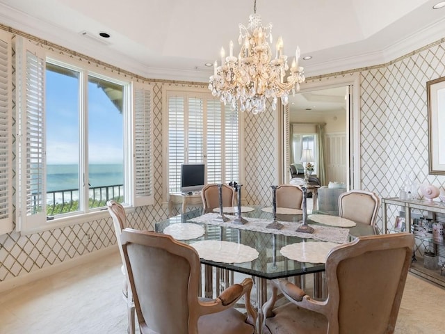 186 Ocean Way, Vero Beach, FL 32963 - sitting room with a chandelier, crown molding, light wood-style floors, a raised ceiling, and wooden ceiling