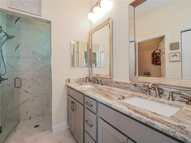 2284 Timberlake Cir, Vero Beach, FL 32966 - full bath featuring marble finish floors, a stall shower, and double vanity