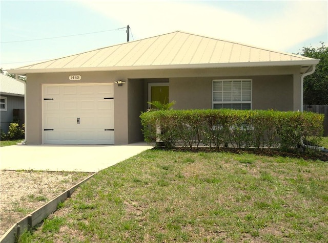1465 24th Ave SW, Vero Beach, FL 32962 - ranch-style home featuring concrete driveway, a garage, stucco siding, and a front lawn