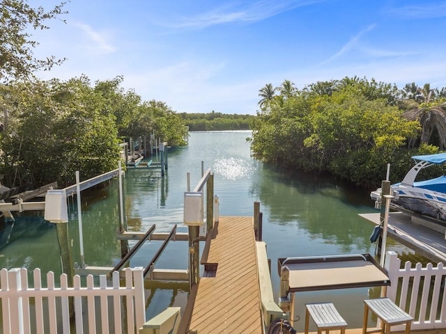 view of dock with a water view