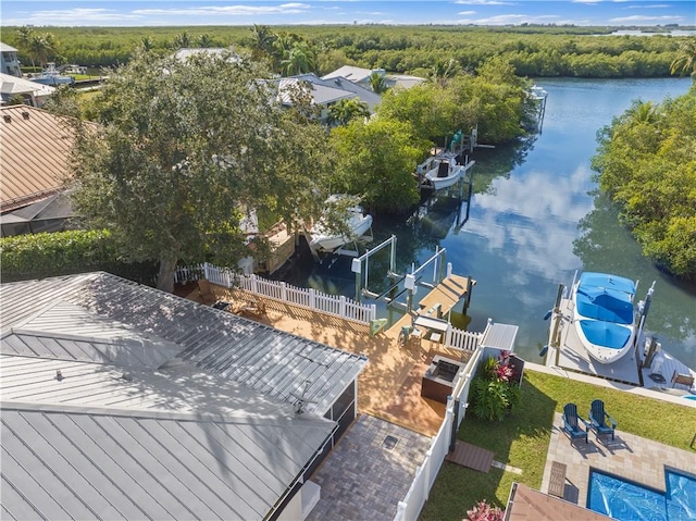 bird's eye view featuring a water view