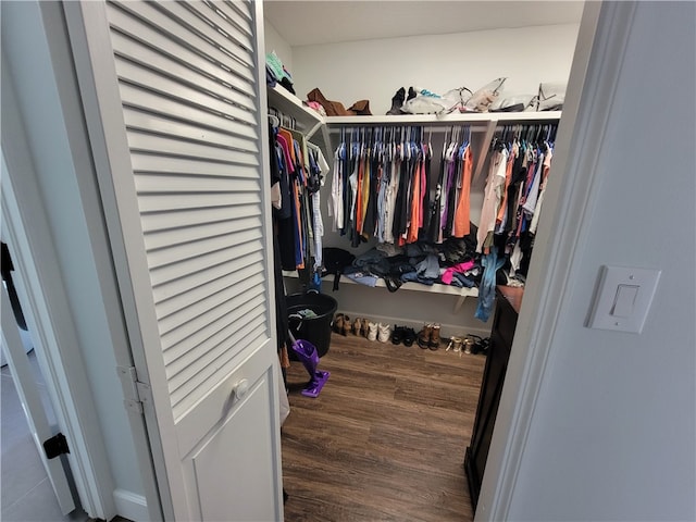 walk in closet with hardwood / wood-style floors