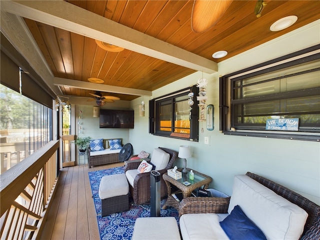 wooden deck featuring an outdoor living space