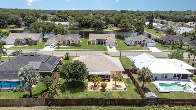 aerial view with a water view