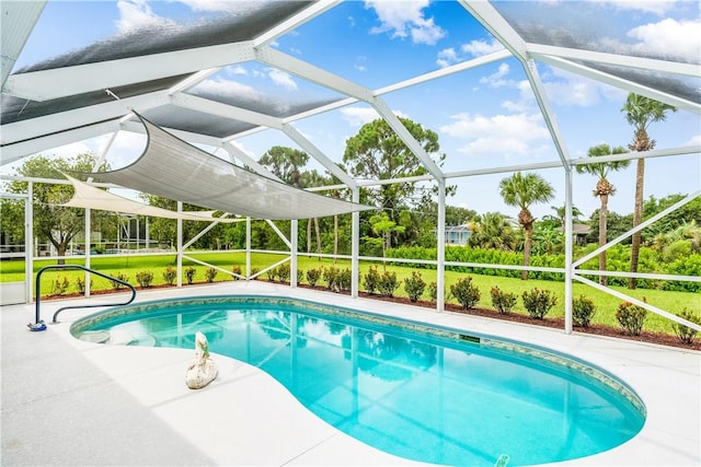 760 Holden Ave, Sebastian, FL 32958 - swimming pool with glass enclosure and a patio