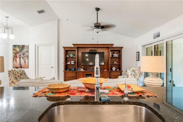 760 Holden Ave, Sebastian, FL 32958 - living room featuring vaulted ceiling and ceiling fan