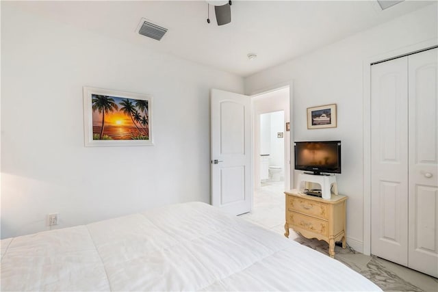 760 Holden Ave, Sebastian, FL 32958 - bedroom featuring marble finish flooring, a closet, and ceiling fan
