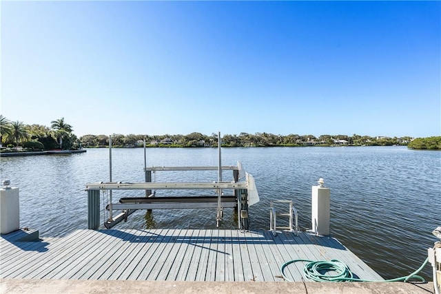 view of dock with a water view