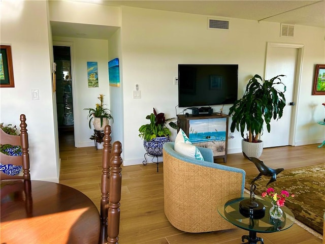 living room with light hardwood / wood-style flooring