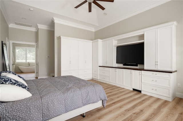 540 Marbrisa Dr, Vero Beach, FL 32963 - bedroom featuring light wood finished floors, visible vents, a closet, ceiling fan, and ornamental molding