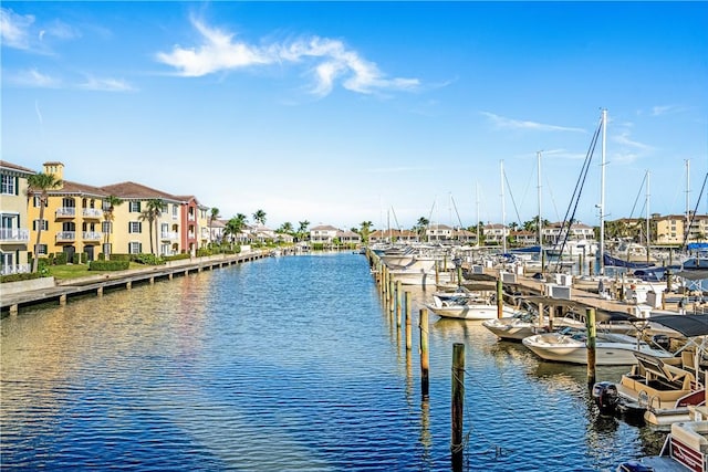 view of dock with a water view