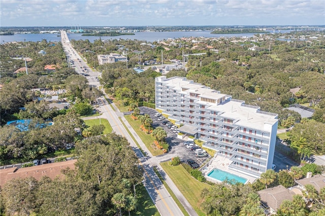 drone / aerial view featuring a water view