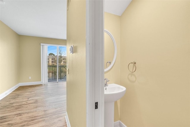 bathroom featuring hardwood / wood-style flooring