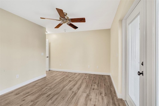 interior space with light hardwood / wood-style floors, a closet, and ceiling fan