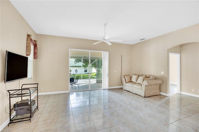 living room with ceiling fan