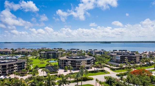 aerial view with a water view