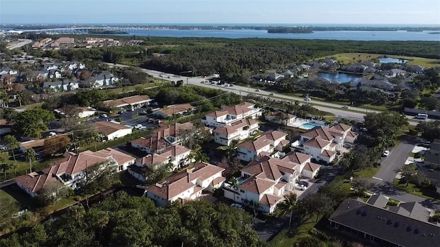 aerial view featuring a water view