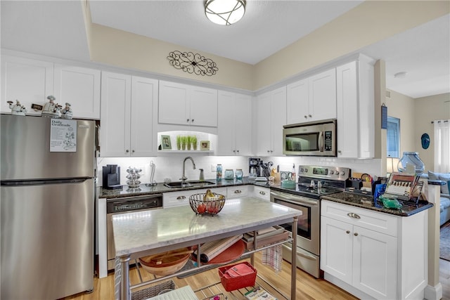 kitchen featuring appliances with stainless steel finishes, sink, white cabinets, and backsplash