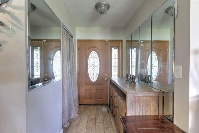 entryway with a healthy amount of sunlight and light wood-style floors