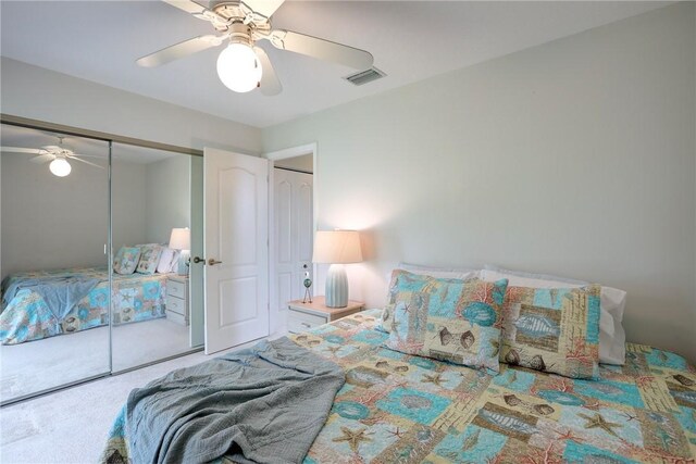 907 Starflower Ave, Sebastian, FL 32958 - bedroom featuring ceiling fan, carpet, and visible vents