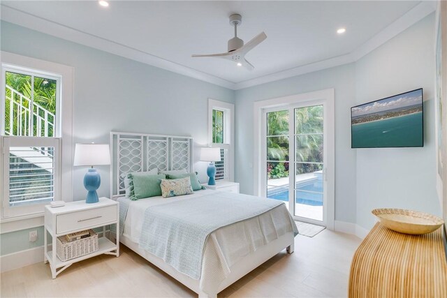 110 Mariner Beach Ln, Vero Beach, FL 32963 - bedroom featuring access to exterior, baseboards, recessed lighting, and a ceiling fan