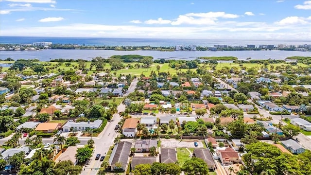 bird's eye view featuring a water view