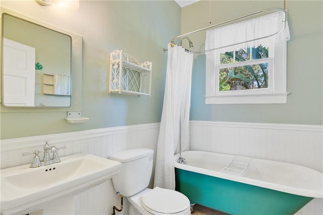 full bathroom featuring toilet, sink, and shower / bath combo