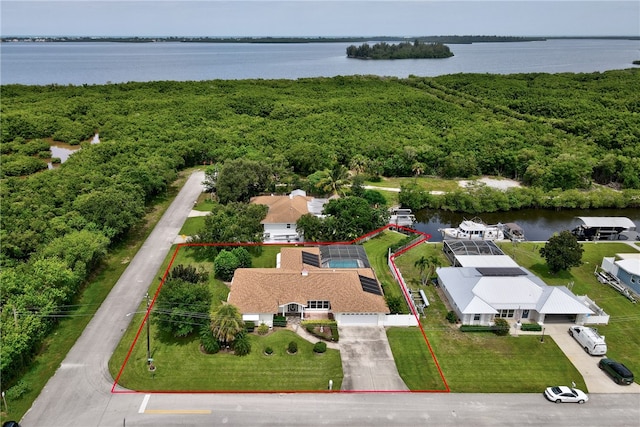 bird's eye view featuring a water view