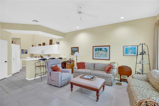 1725 Victoria Cir, Vero Beach, FL 32967 - living room featuring visible vents, recessed lighting, baseboards, and a ceiling fan