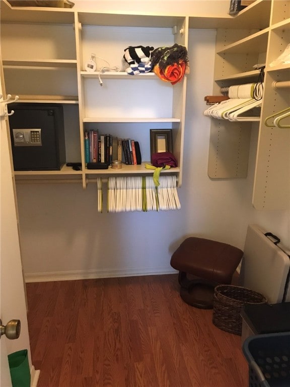 spacious closet with dark wood-type flooring