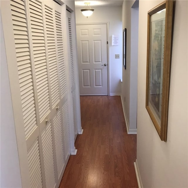 hallway featuring dark wood-type flooring