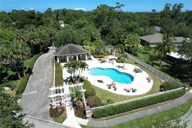 view of swimming pool with a patio