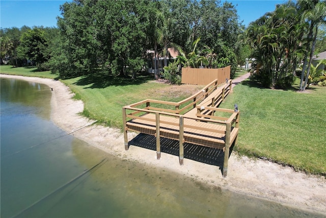 view of property's community featuring a water view and a lawn