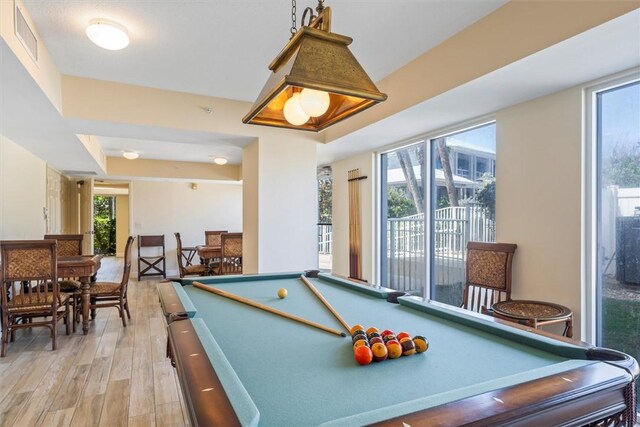 rec room featuring light hardwood / wood-style floors and pool table