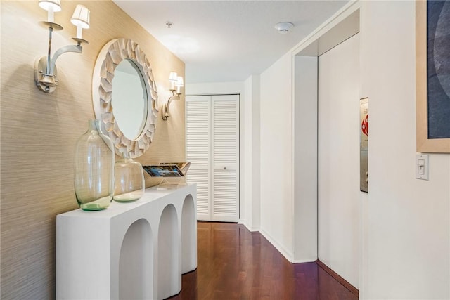 hallway with dark wood-style floors