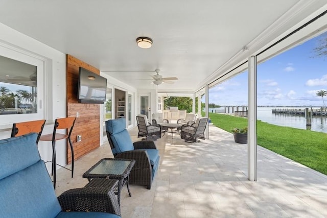 view of patio with an outdoor hangout area and ceiling fan