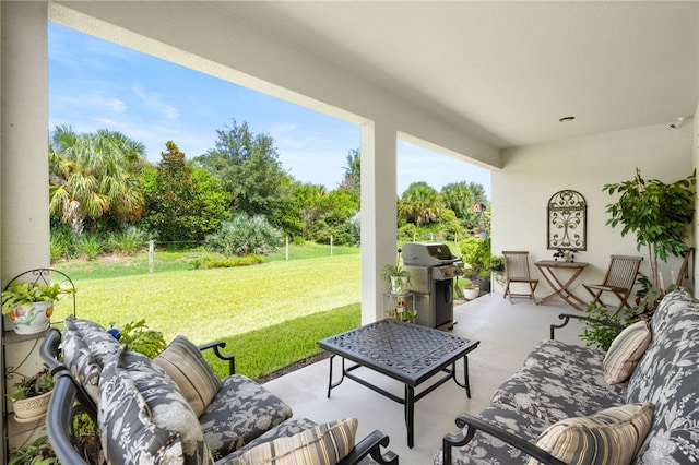 view of patio with a grill