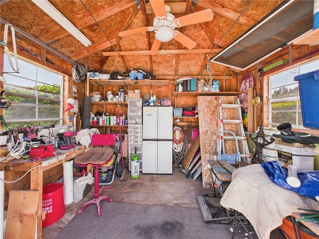 garage with a ceiling fan