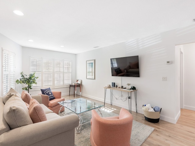 living room with light hardwood / wood-style flooring