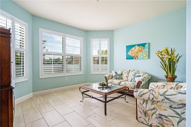 living area with baseboards