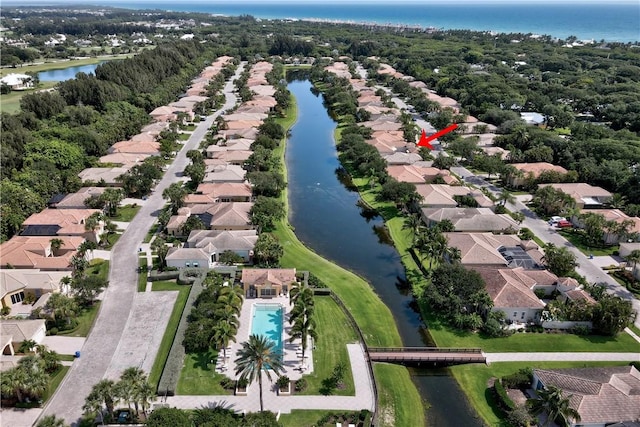 9515 E Maiden Ct, Vero Beach, FL 32963 - birds eye view of property with a water view and a residential view