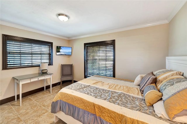 bedroom with ornamental molding