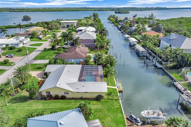 bird's eye view featuring a water view