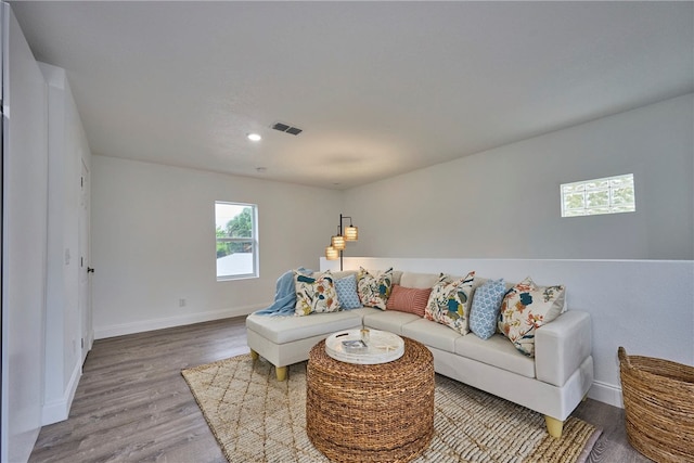 living room with hardwood / wood-style floors