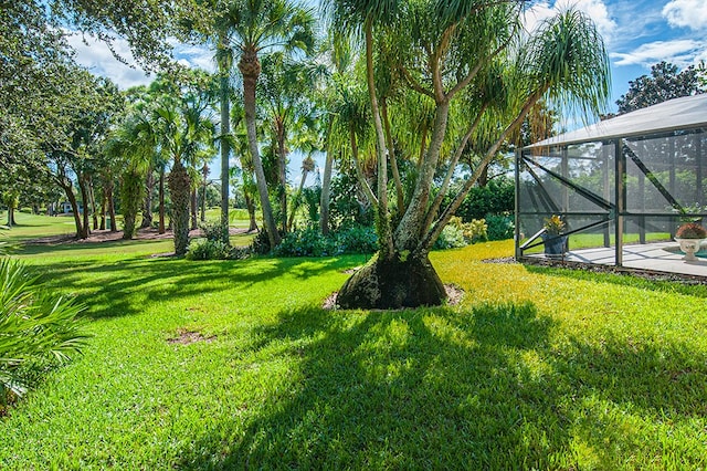 view of yard featuring glass enclosure